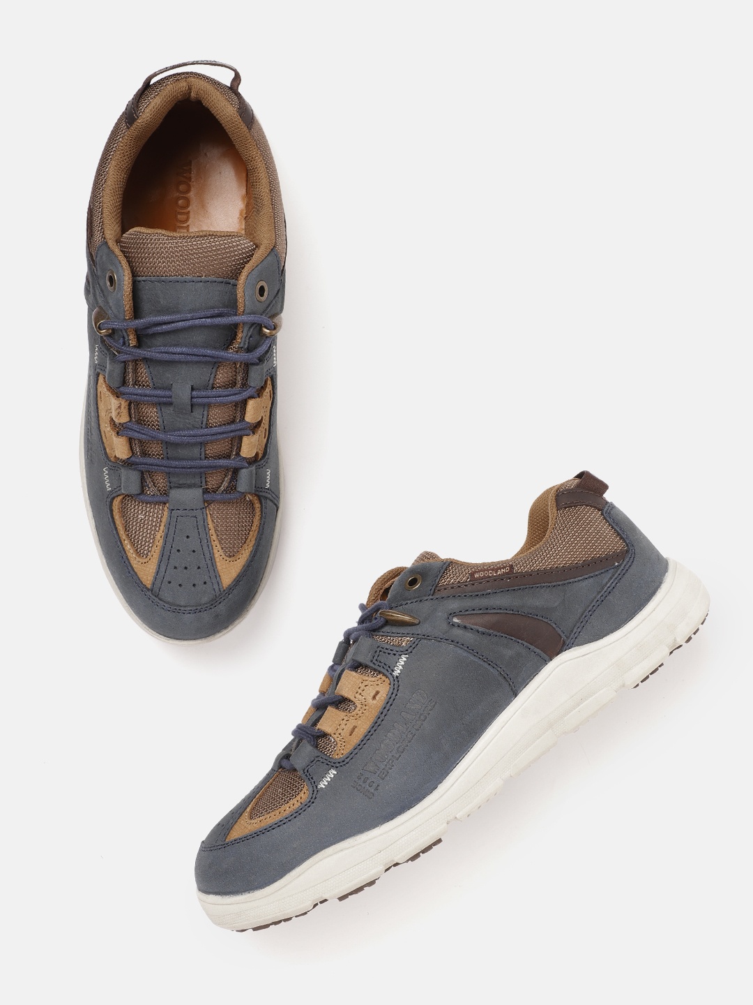 

Woodland Men Navy Blue & Brown Colourblocked Leather Sneakers