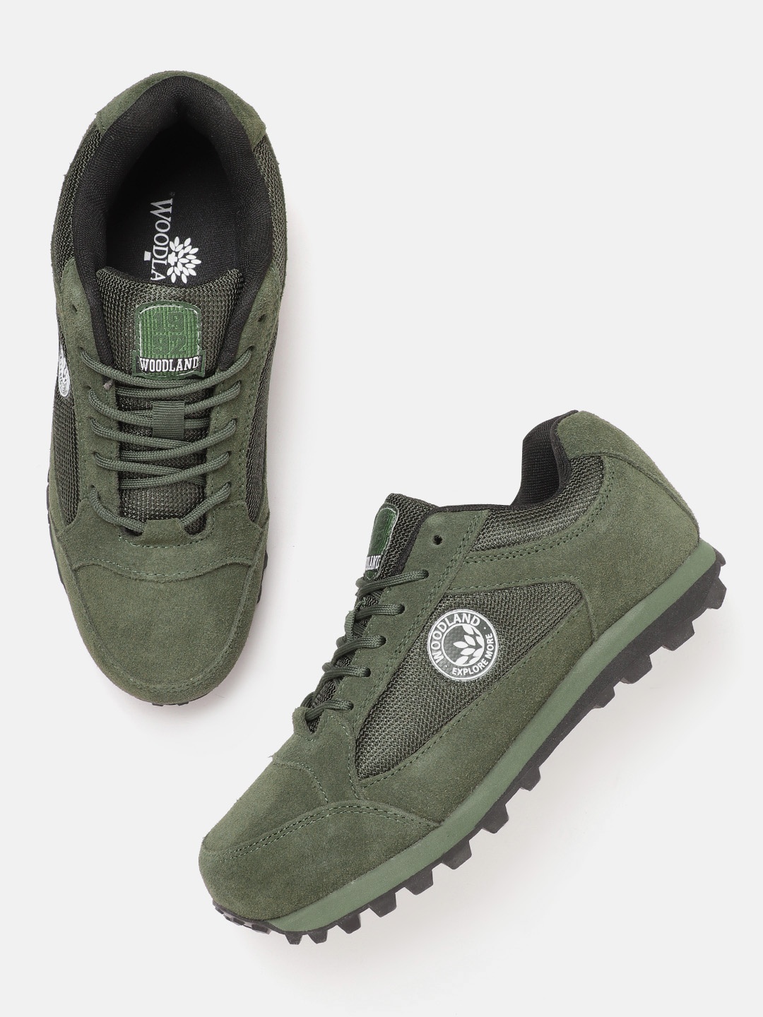 

Woodland Men Olive Green Woven Design Leather Sneakers