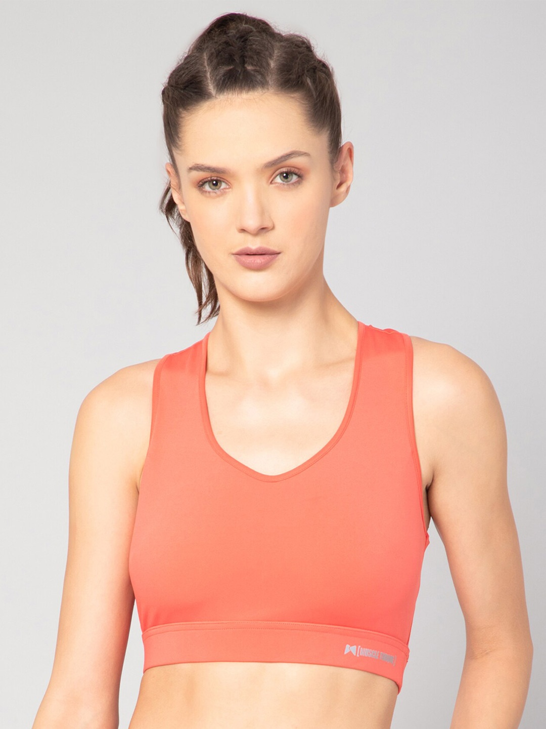 

MUSCLE TORQUE Peach-Coloured Training & Gym High Impact Back Crisscross Sports Bra