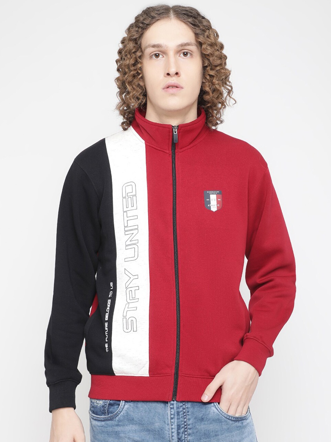 

Octave Men Red Colourblocked Fleece Sweatshirt