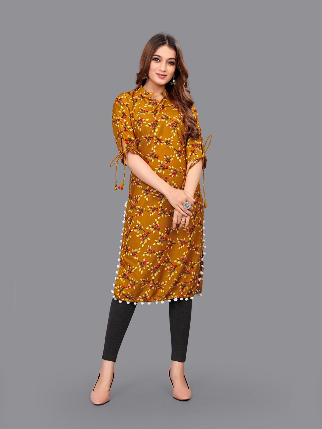 

Fashion FRICKS Women Mustard Yellow Floral Printed Floral Kurta