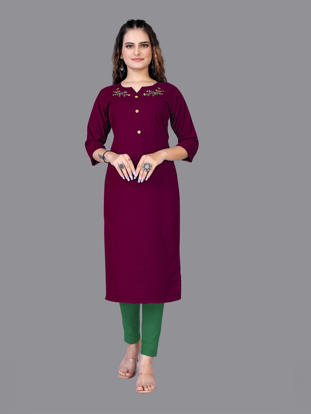 

Fashion FRICKS Women Burgundy Embroidered Floral Kurta