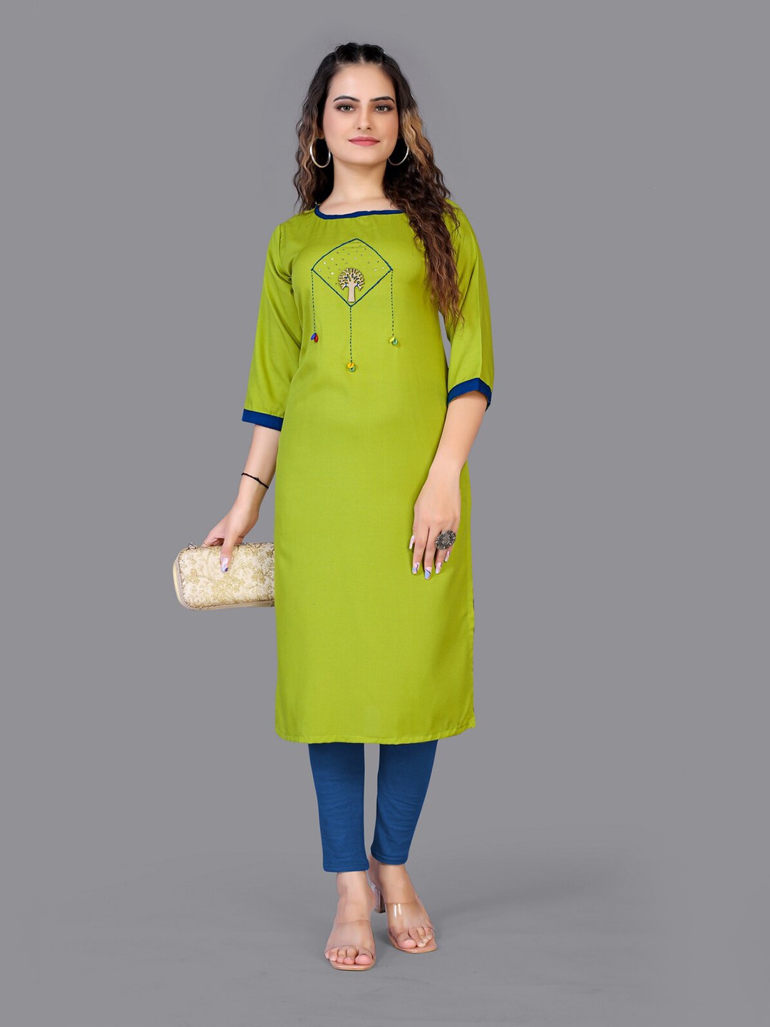 

Fashion FRICKS Women Green & Blue Embroidered Quirky Kurta