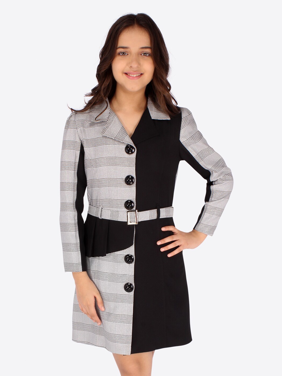 

CUTECUMBER Black & Grey Colourblocked Shirt Dress