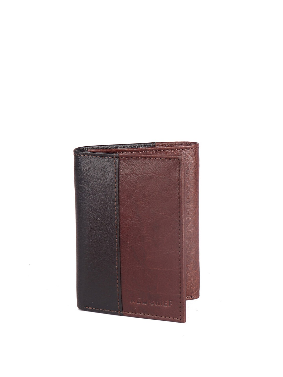 

Red Chief Men Brown & Black Colourblocked Leather Three Fold Wallet