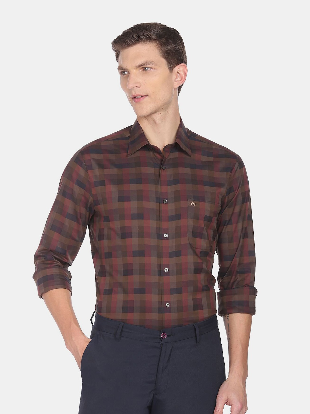 

Arrow Men Brown & Maroon Checked Cotton Formal Shirt