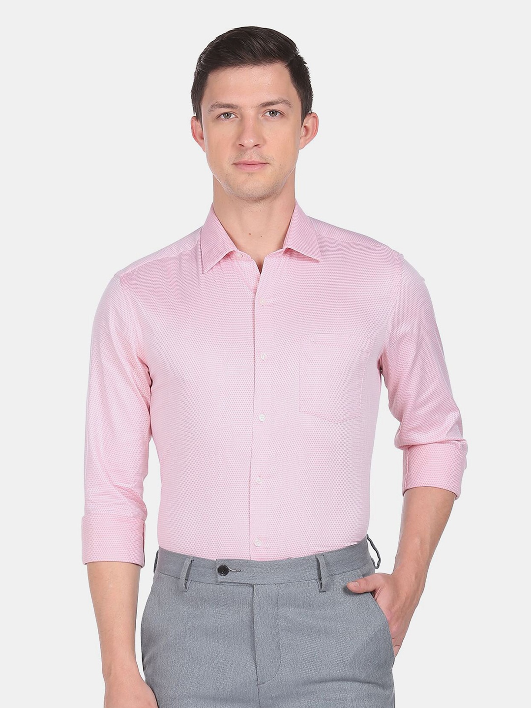 

Arrow Men Self Design Dobby Cotton Formal Shirt, Pink