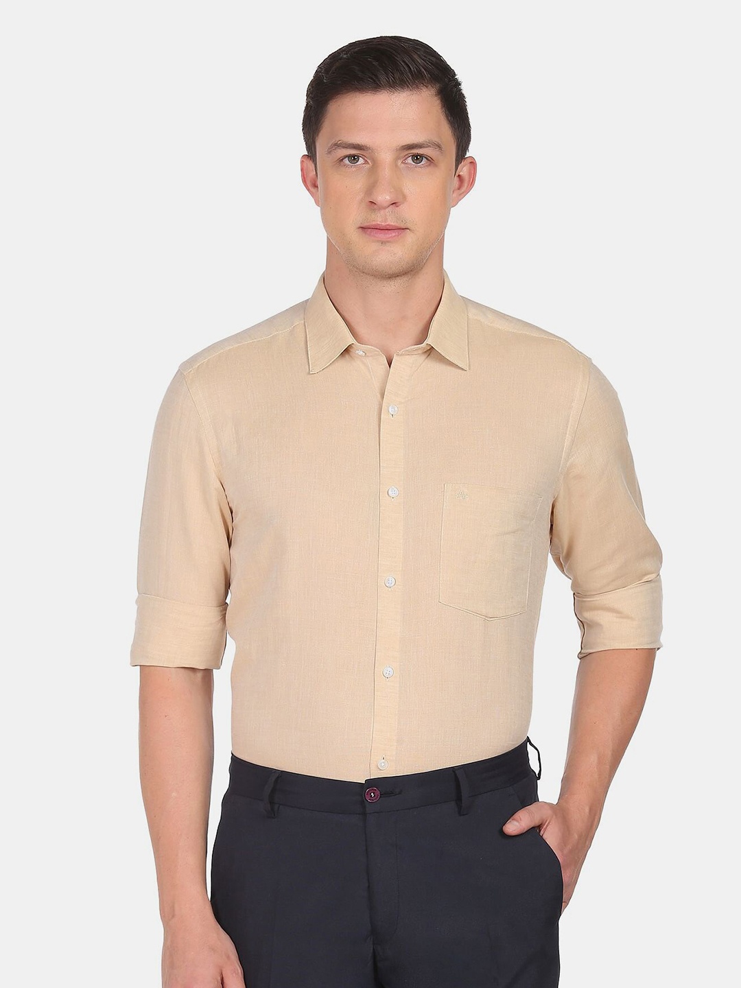 

Arrow Men Beige Solid Regular Fit Formal Shirt