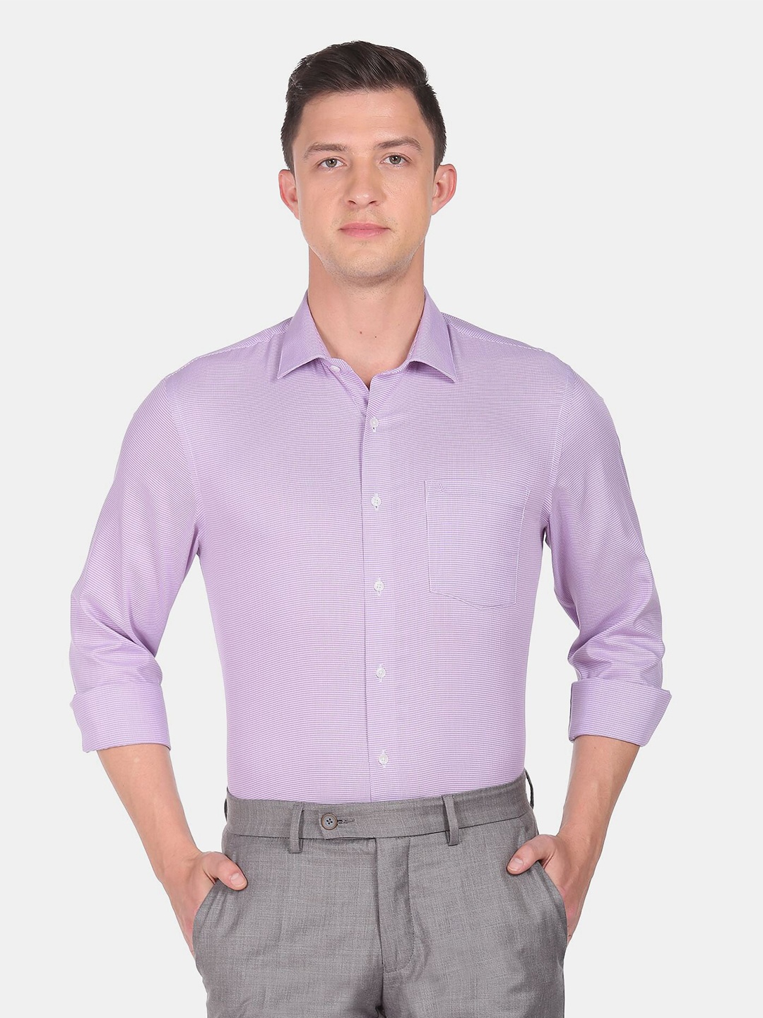 

Arrow Men Self Design Dobby Pure Cotton Formal Shirt, Purple