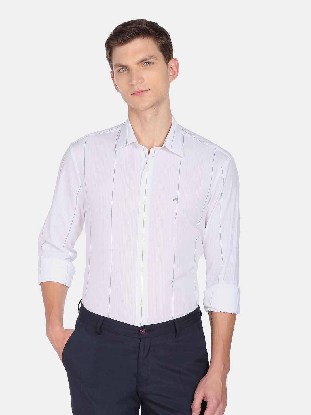 

Arrow Men Striped Cotton Regular Fit Formal Shirt, White
