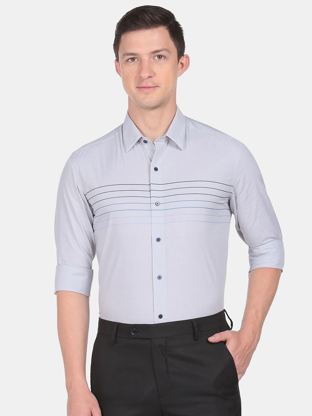 

Arrow New York Men Horizontal Striped Cotton Formal Shirt, Blue