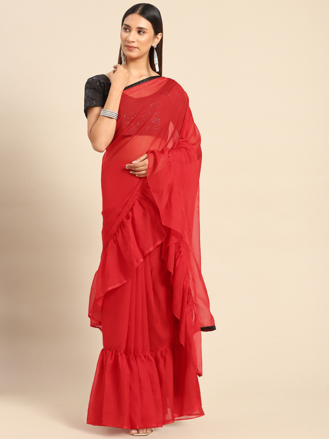 

Kalista Red Organza Saree