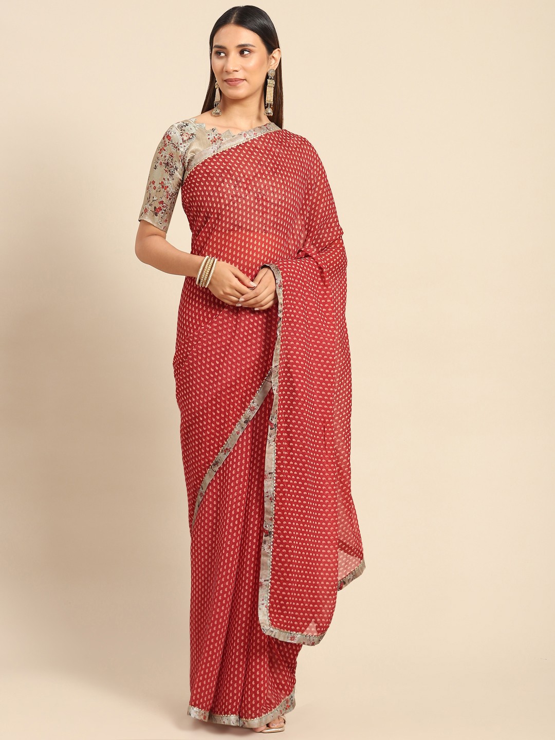 

Kalista Maroon Paisley Gotta Patti Saree