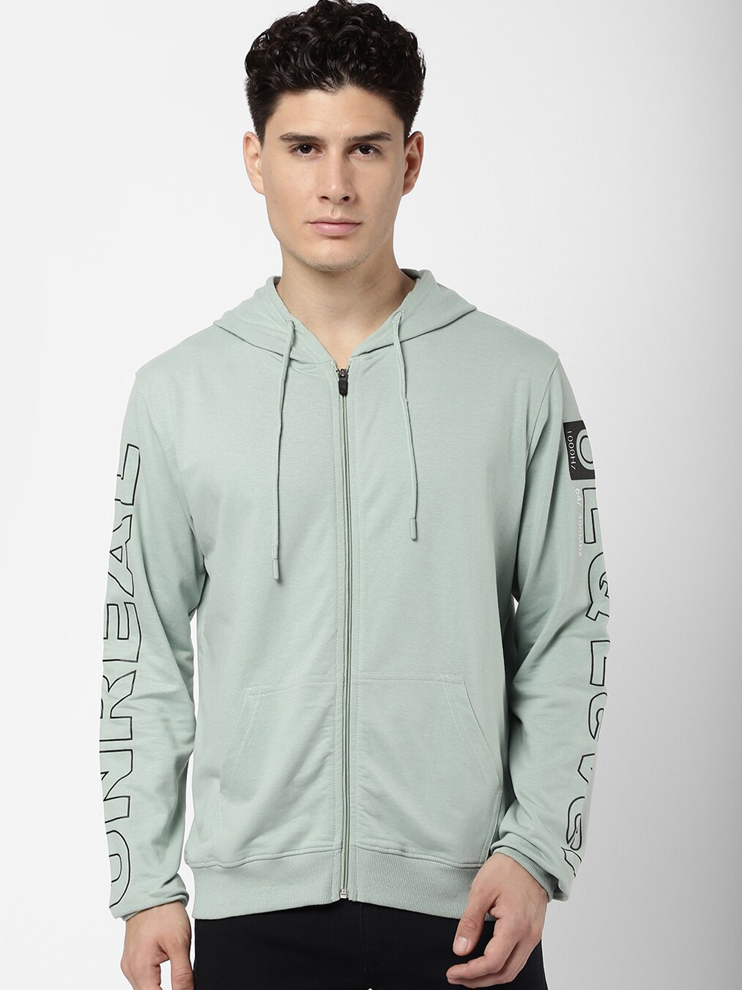 

R&B Men Sea Green Hooded Cotton Sweatshirt