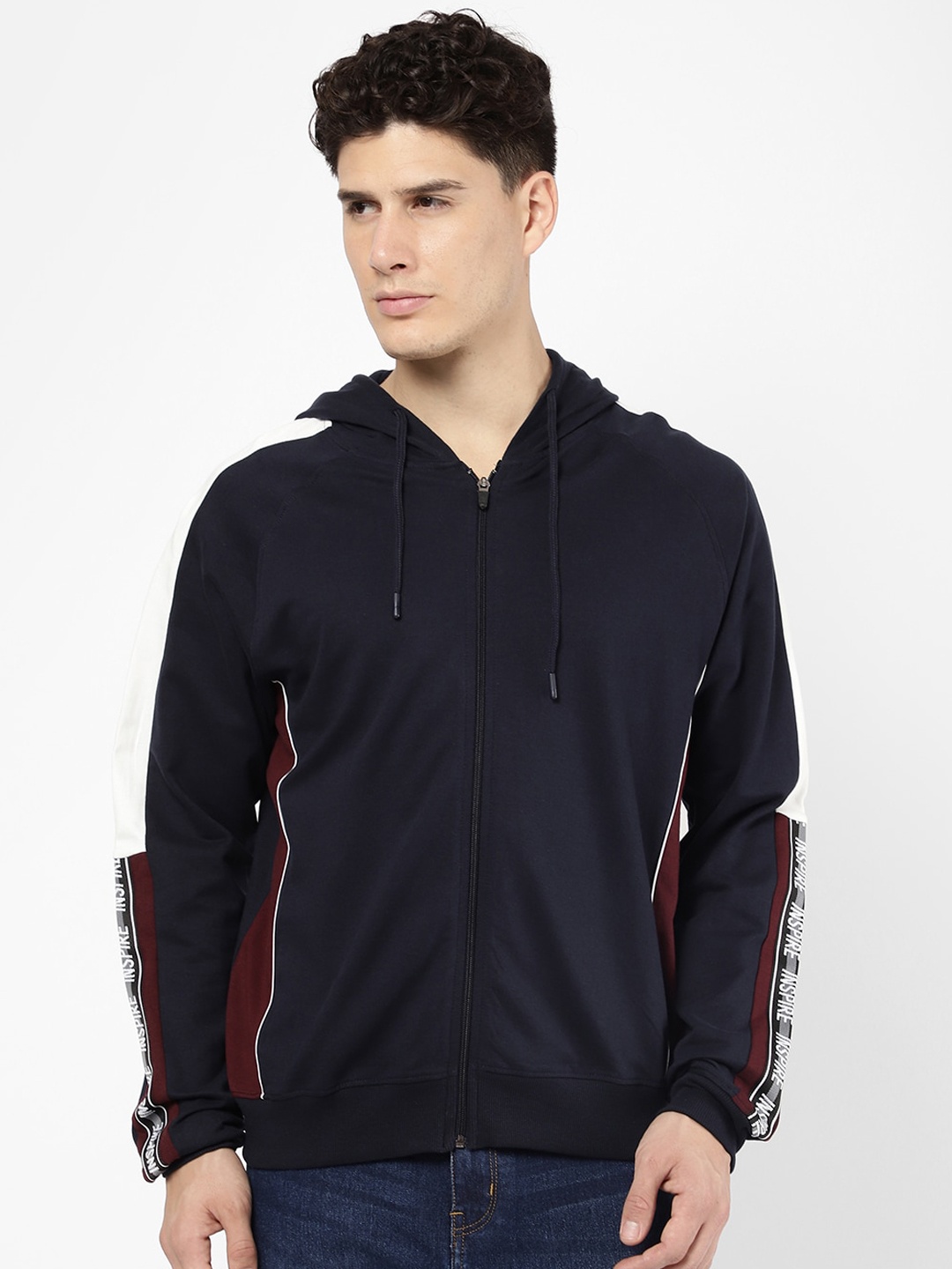 

R&B Men Blue Hooded Cotton Sweatshirt