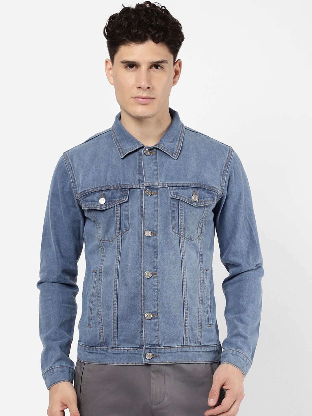 

R&B Men Blue Cotton Denim Jacket