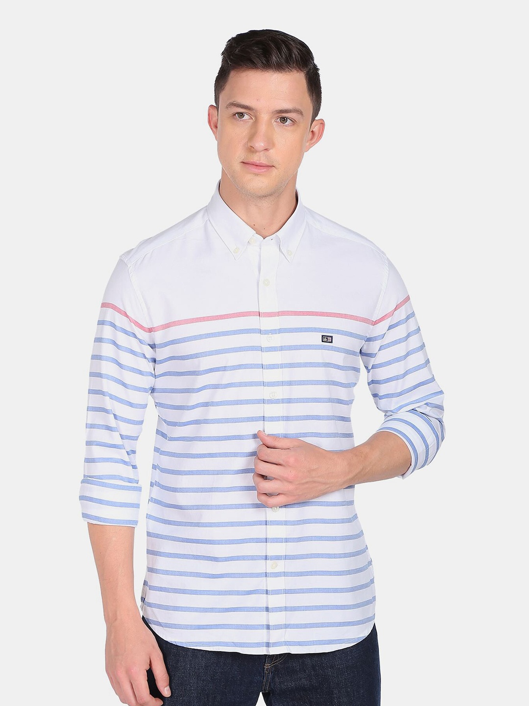 

Arrow Sport Men White Slim Fit Striped Cotton Casual Shirt