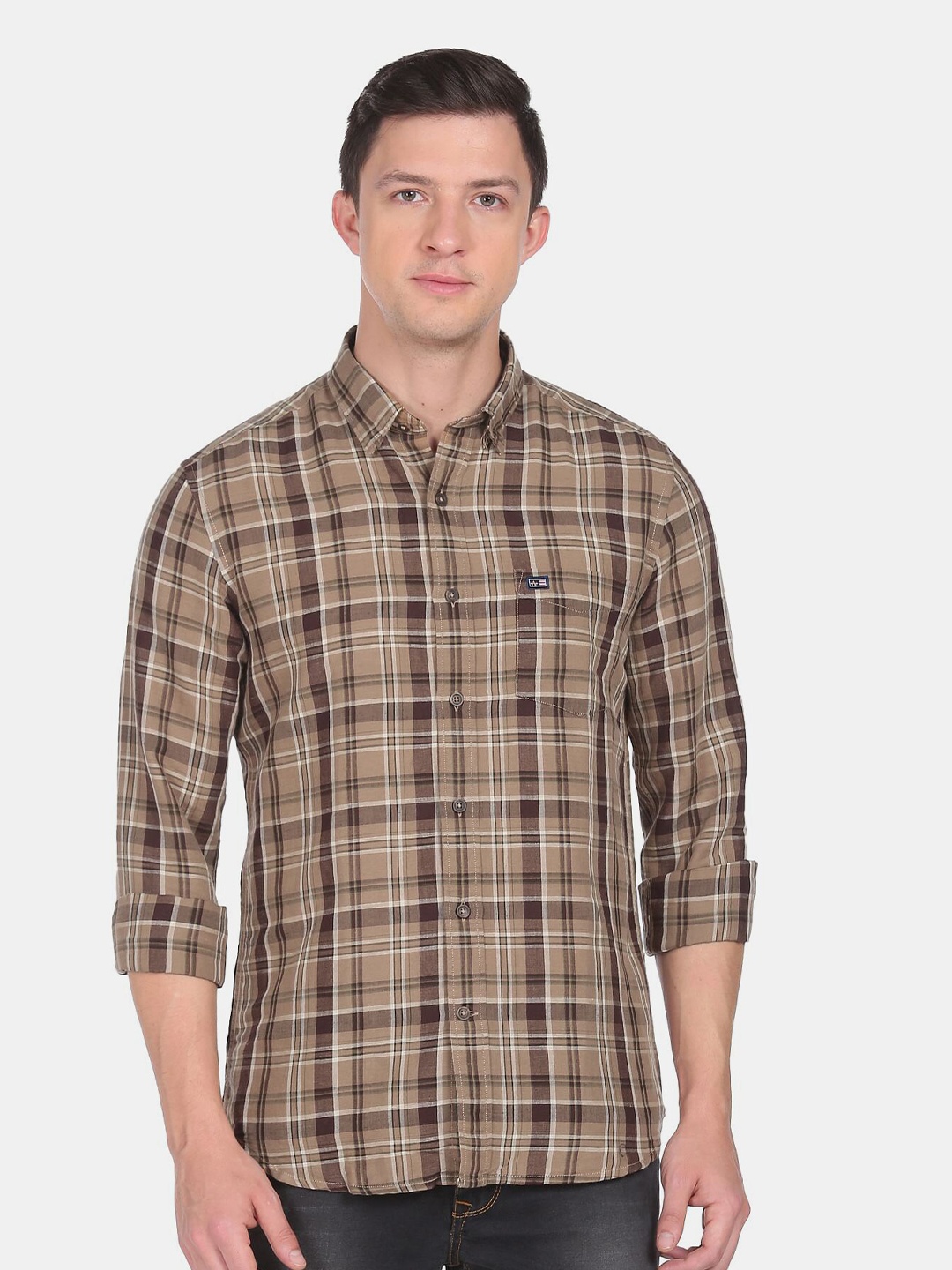 Arrow Sport Men Slim Fit Tartan Checked Casual Shirt, Brown