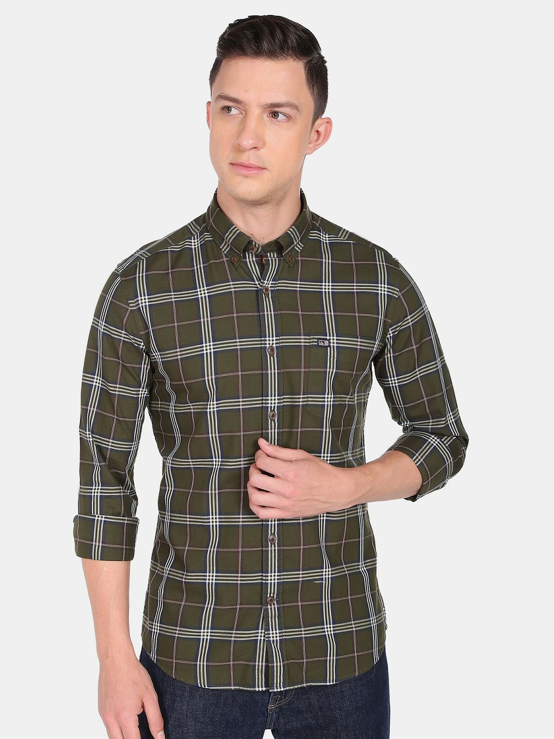 

Arrow Sport Men Green & White Slim Fit Checked Cotton Casual Shirt