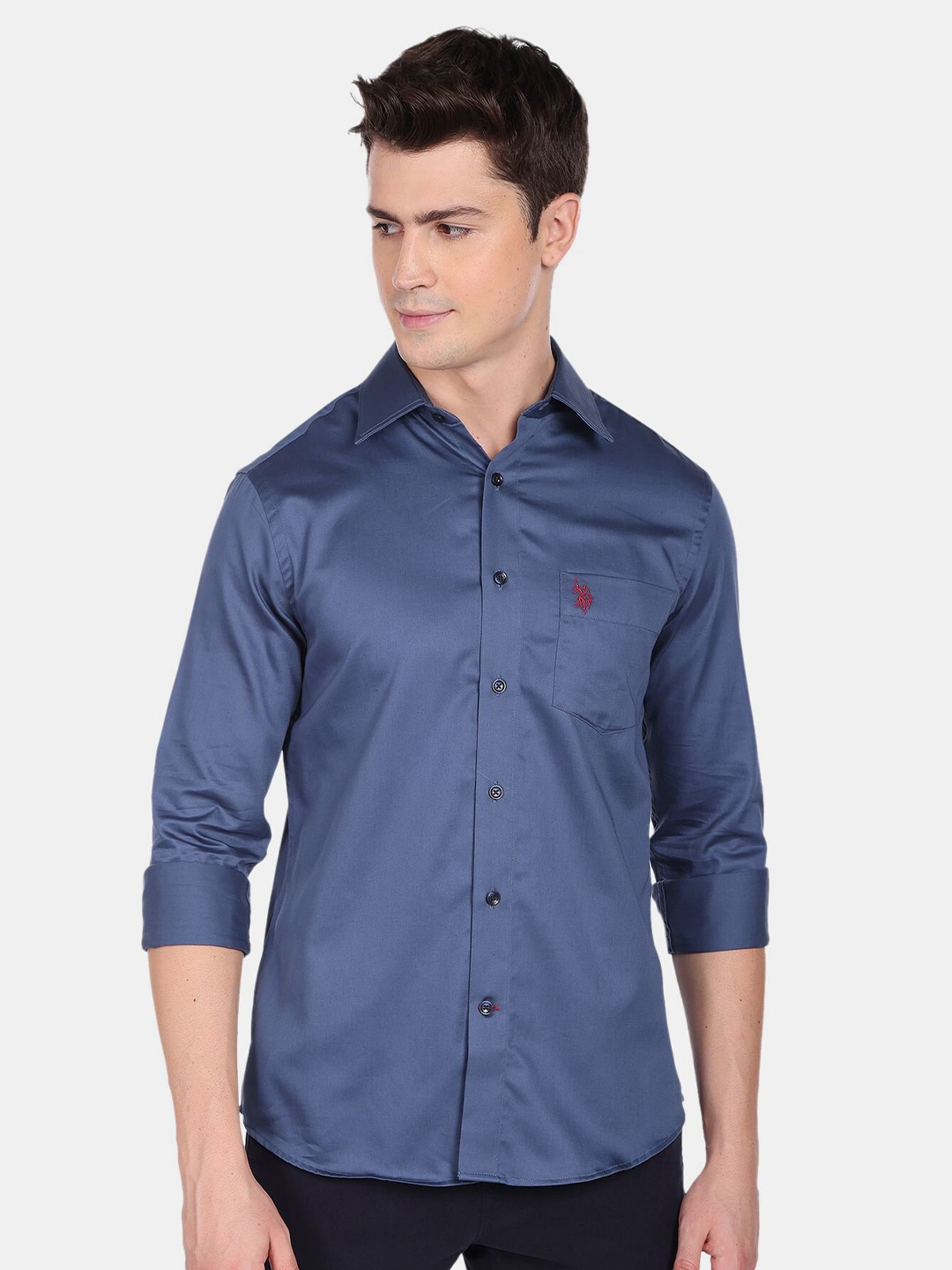 

U.S. Polo Assn. Men Blue Pure Cotton Casual Shirt