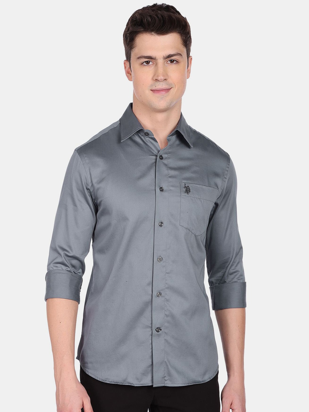 

U.S. Polo Assn. Men Grey Pure Cotton Casual Shirt