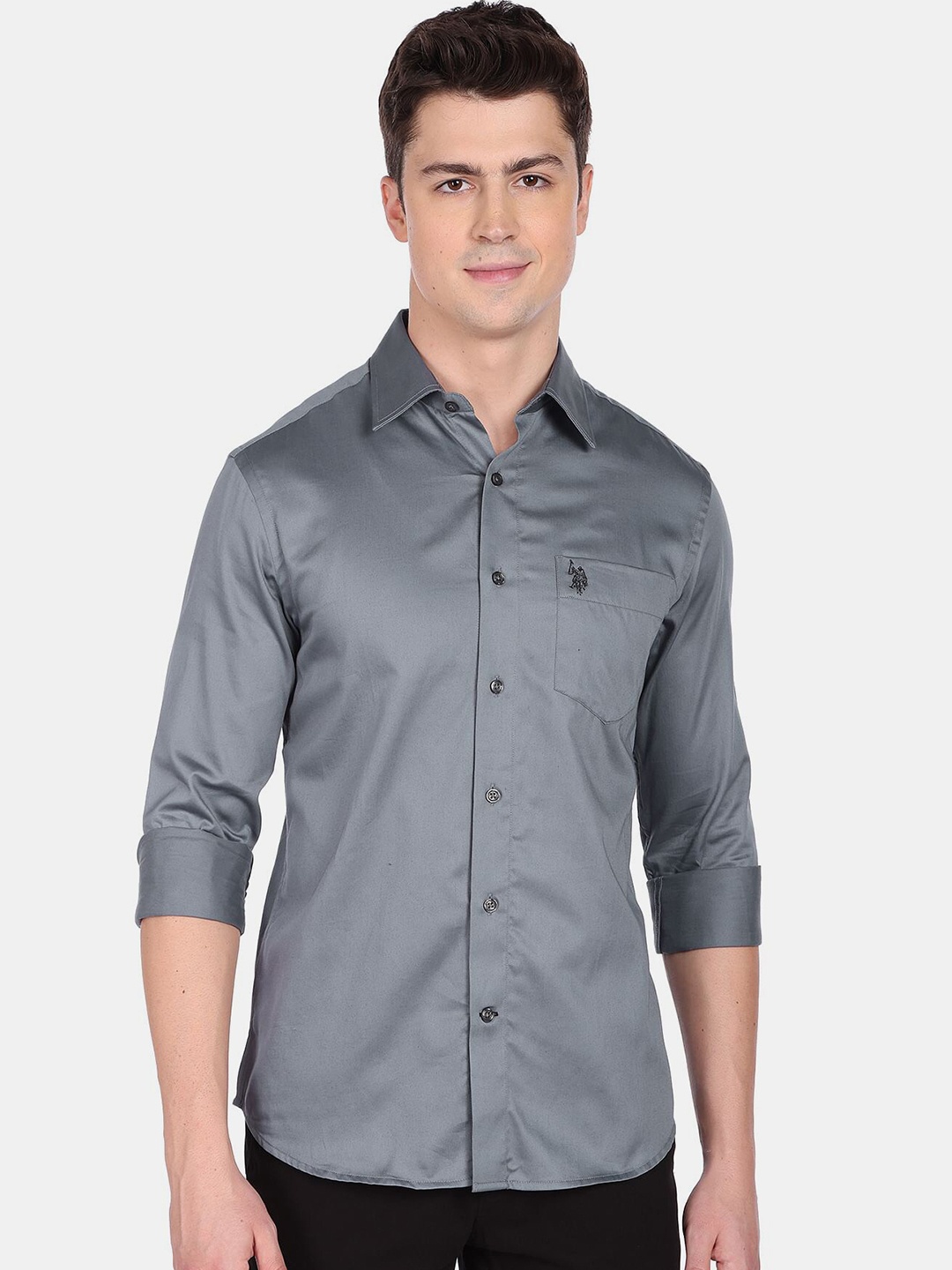 

U.S. Polo Assn. Men Grey Pure Cotton Casual Shirt