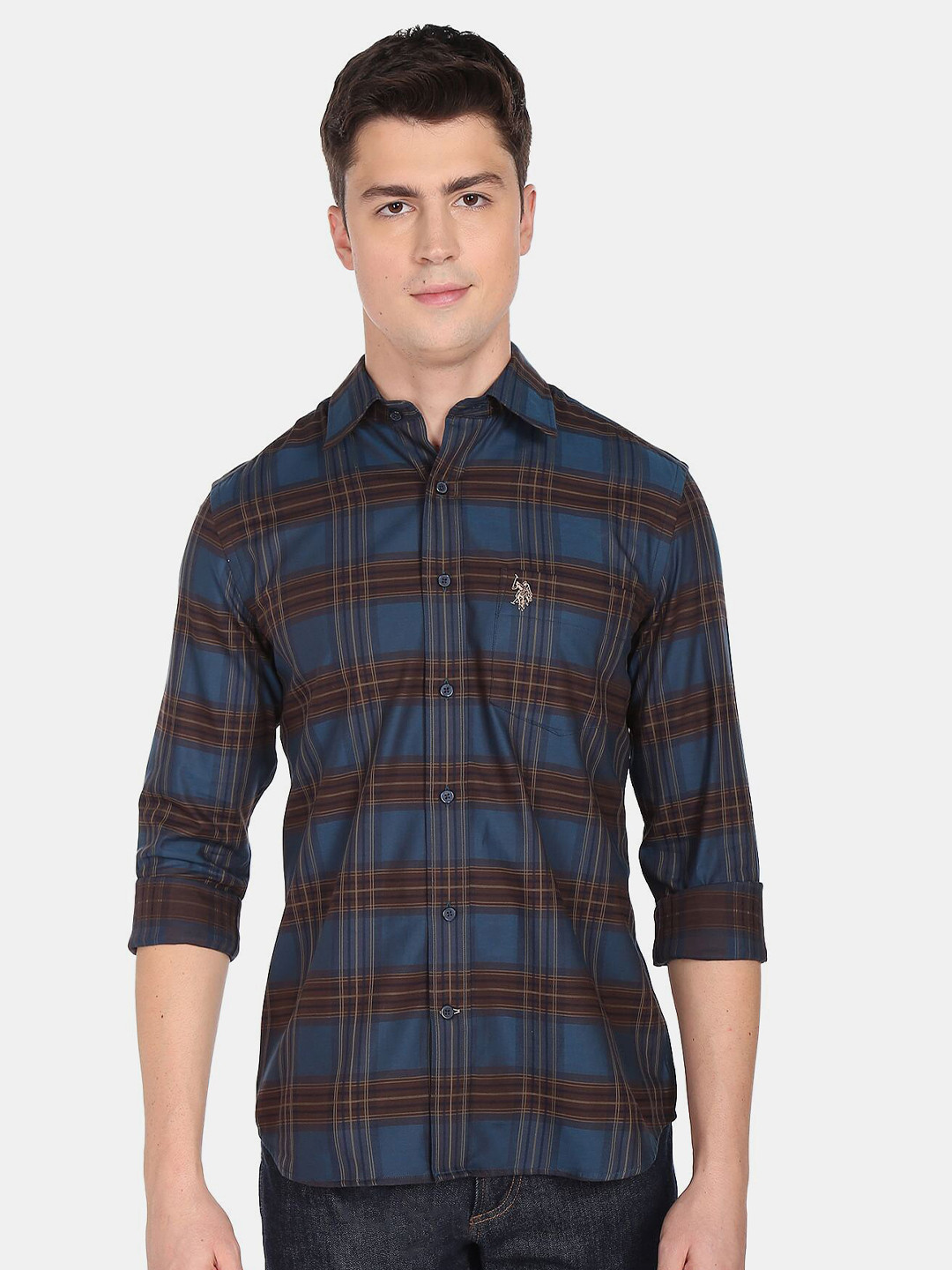 

U.S. Polo Assn. Men Tartan Checks Pure Cotton Casual Shirt, Blue