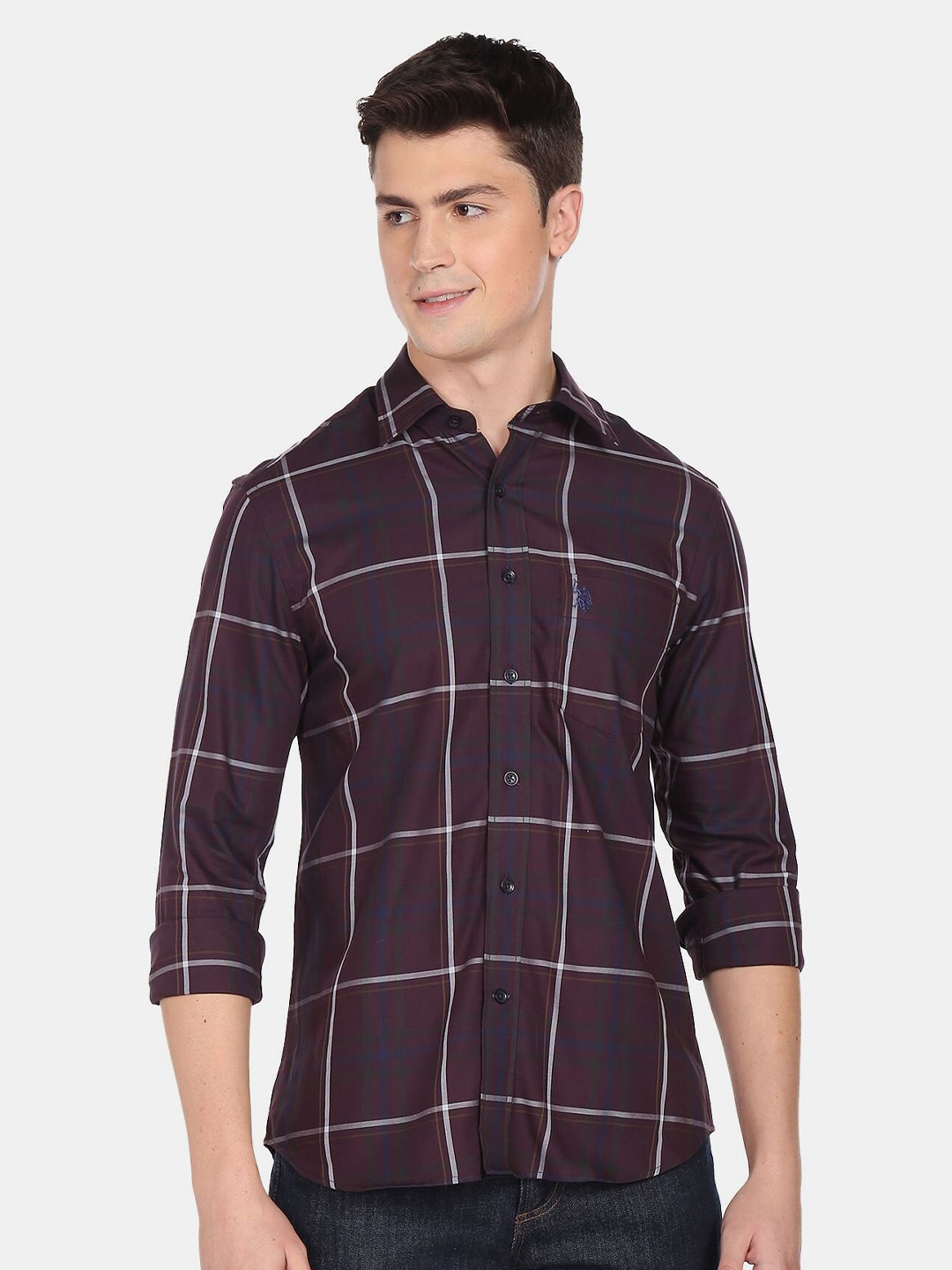 

U.S. Polo Assn. Men Tartan Checks Pure Cotton Casual Shirt, Purple