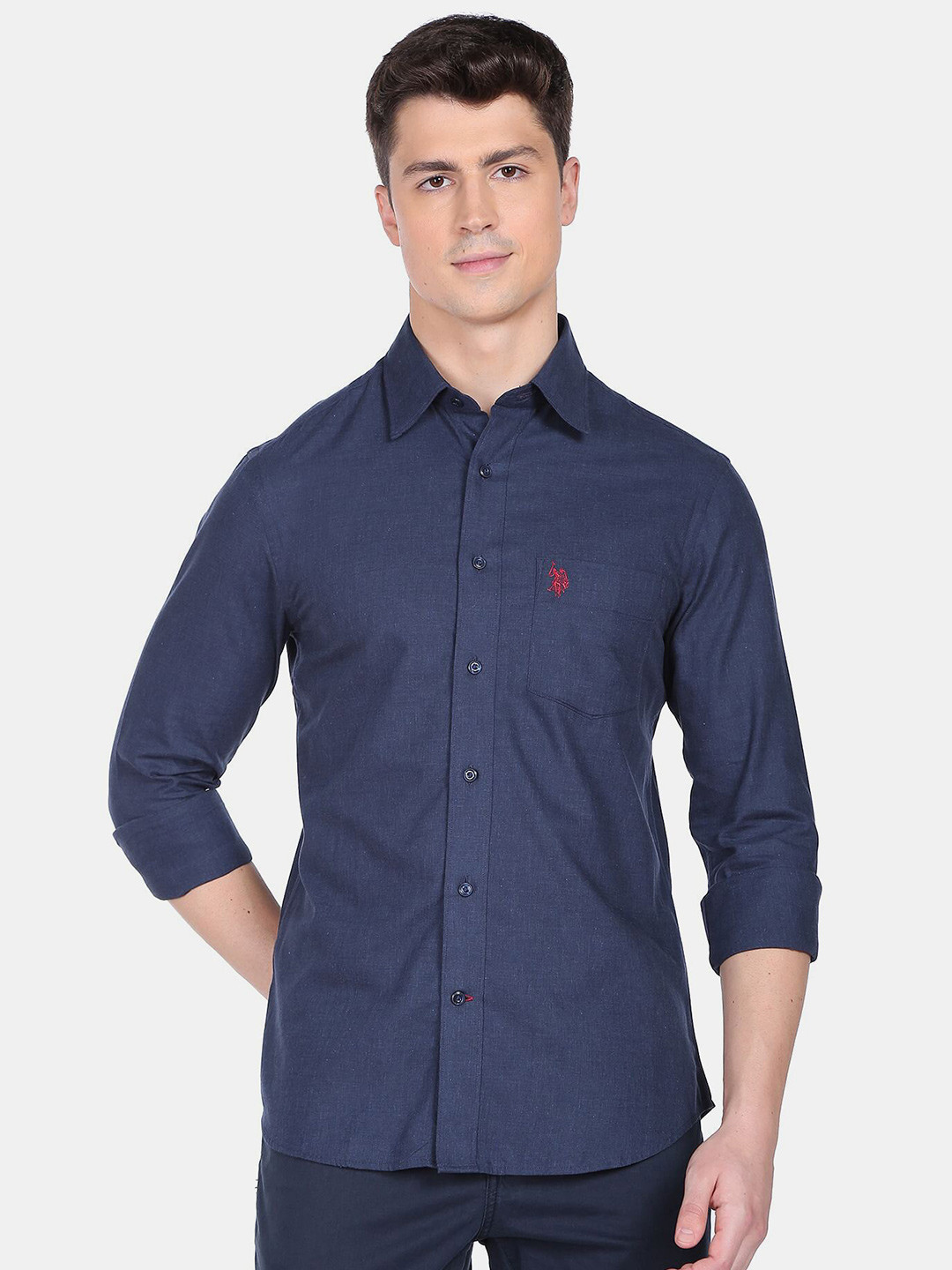 

U.S. Polo Assn. Men Blue Pure Cotton Casual Shirt