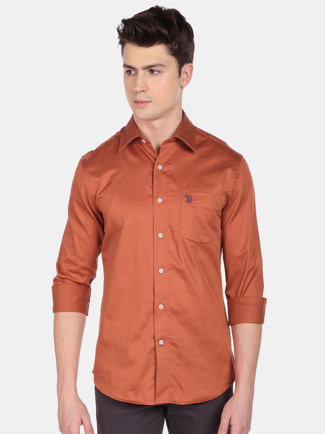 

U.S. Polo Assn. Men Rust Pure Cotton Casual Shirt