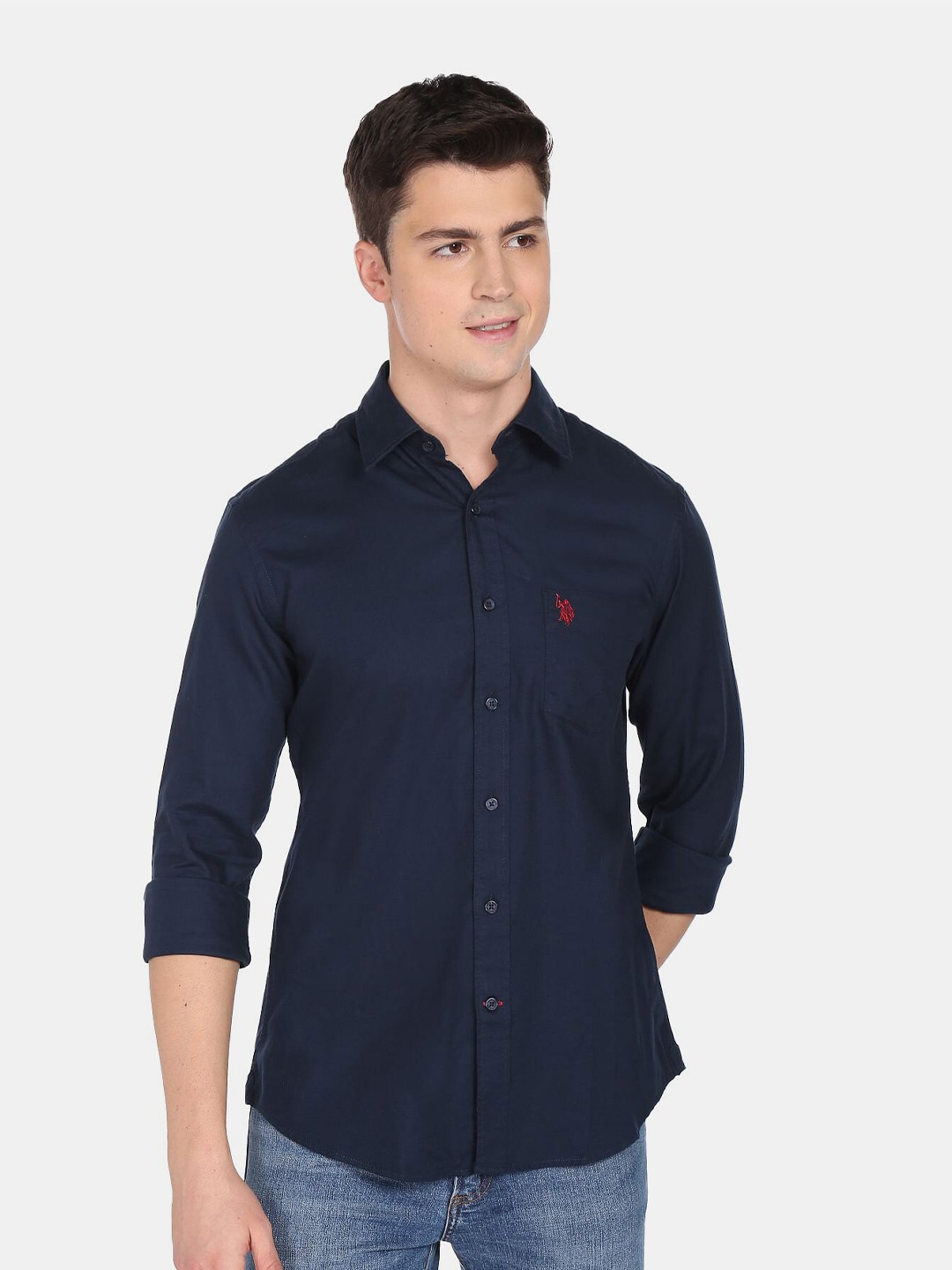 

U.S. Polo Assn. Men Navy Blue Pure Cotton Casual Shirt