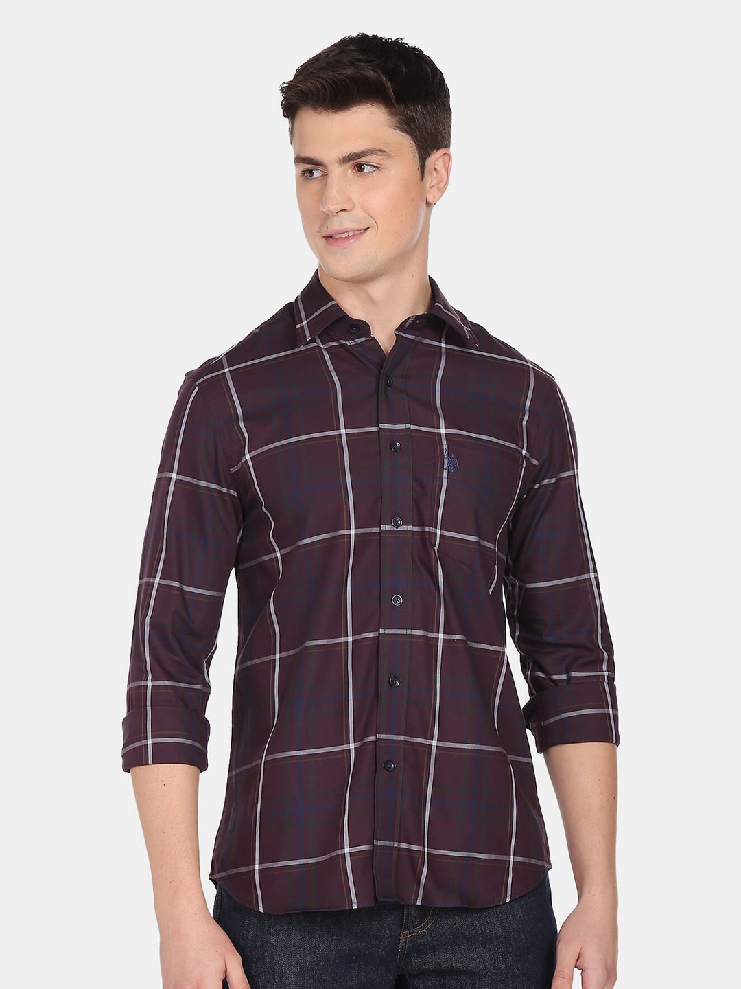 

U.S. Polo Assn. Men Tartan Checks Pure Cotton Casual Shirt, Purple