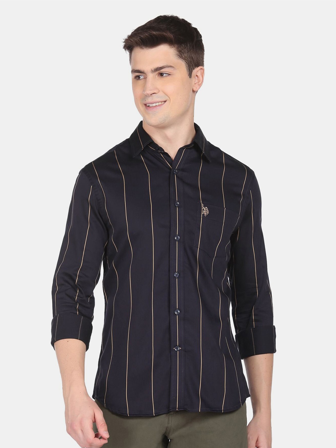 

U.S. Polo Assn. Men Striped Pure Cotton Casual Shirt, Blue