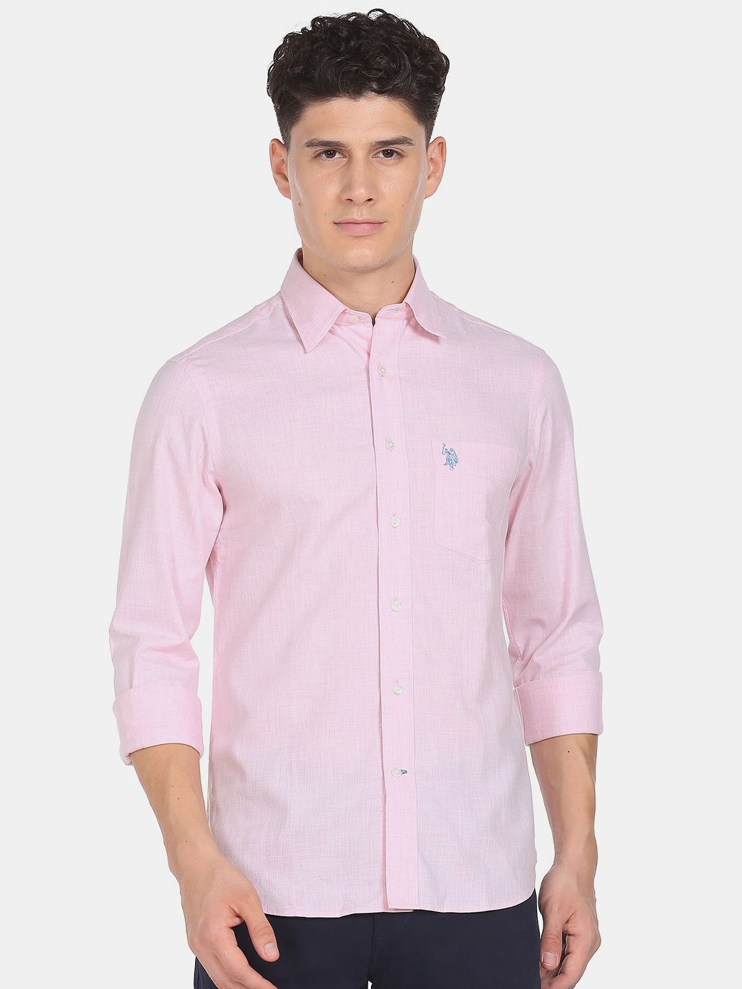 

U.S. Polo Assn. Men Pink Pure Cotton Casual Shirt