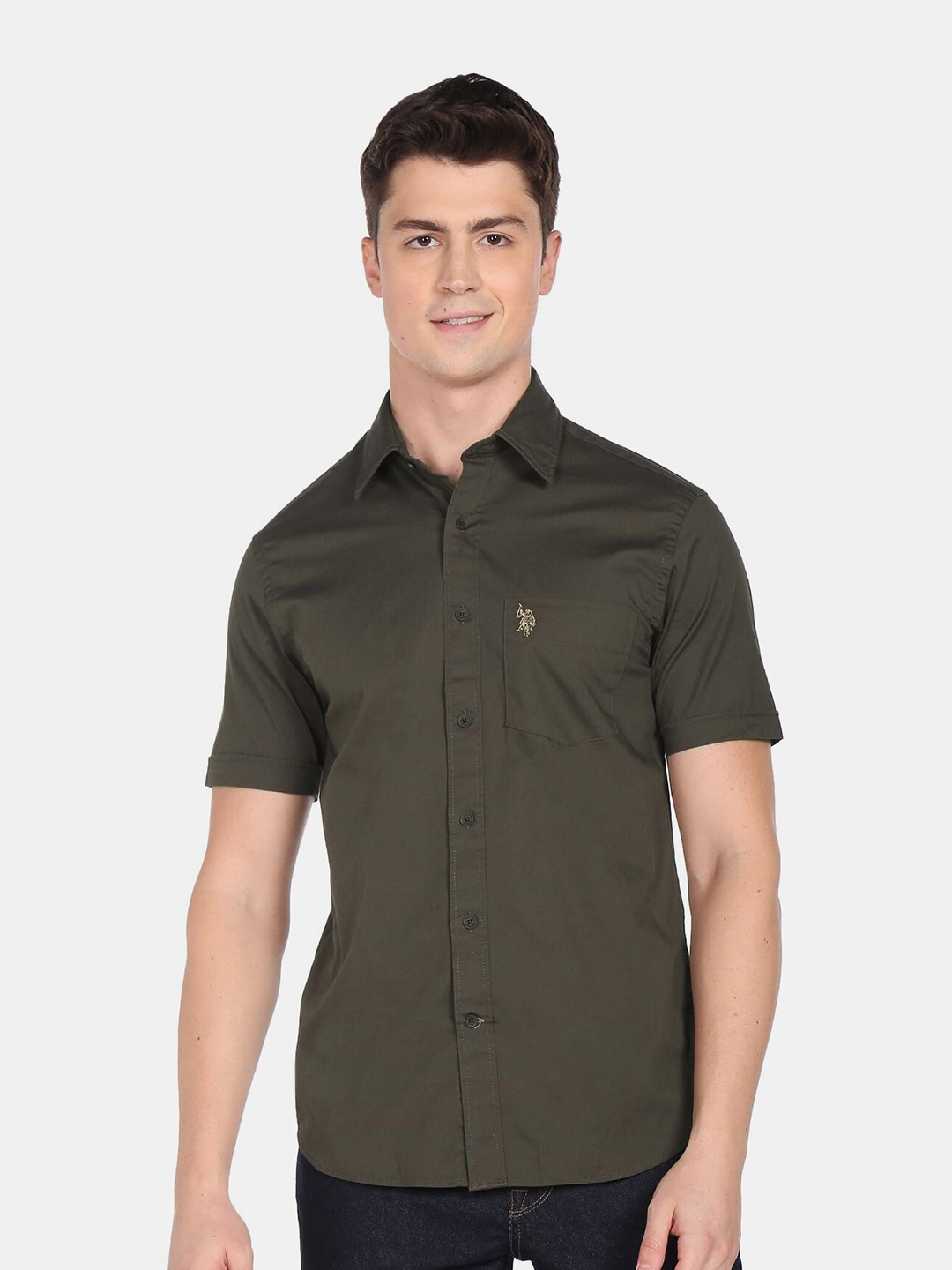 

U.S. Polo Assn. Men Olive Green Slim Fit Casual Shirt