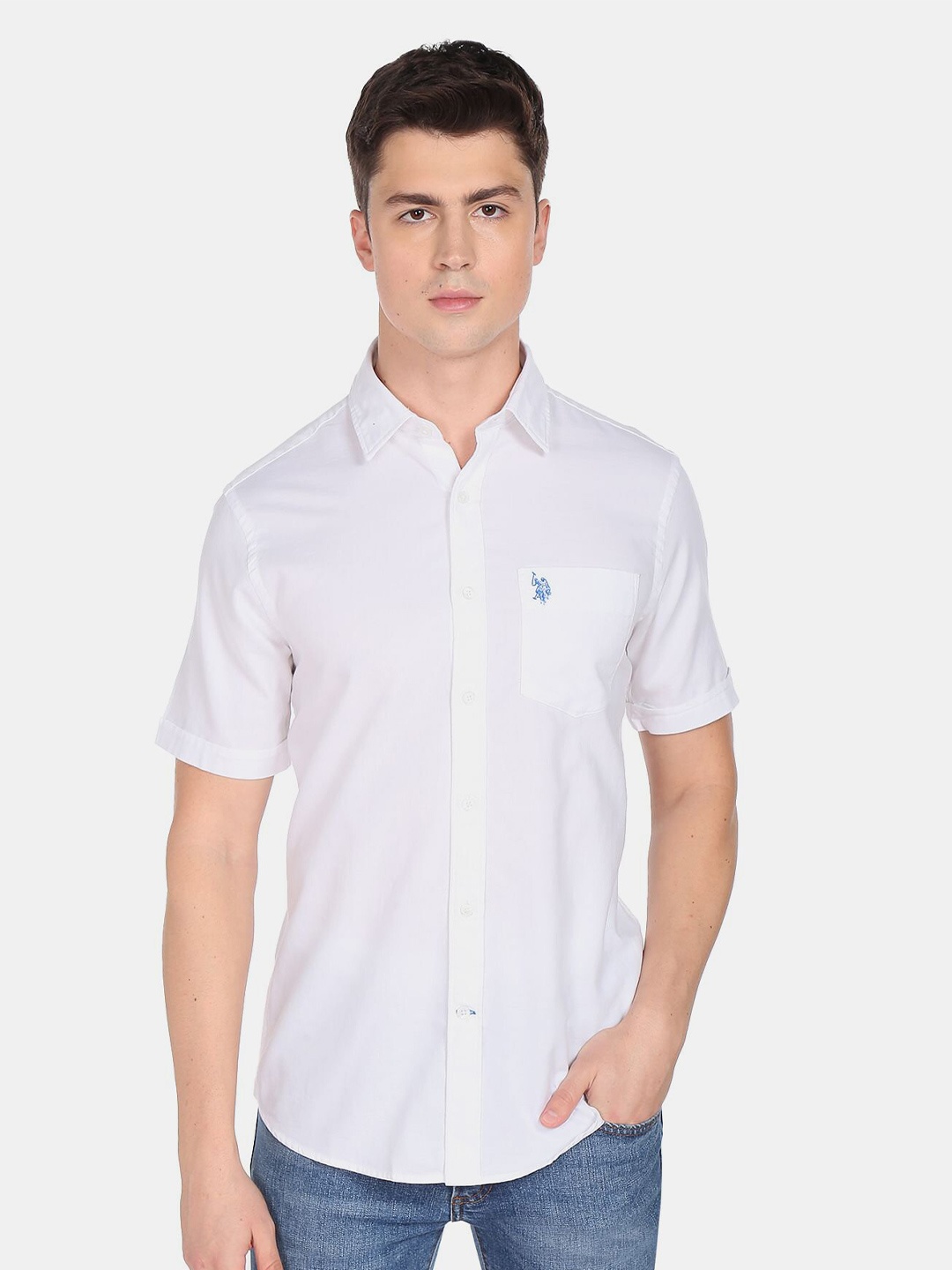 

U.S. Polo Assn. Men White Pure Cotton Casual Shirt