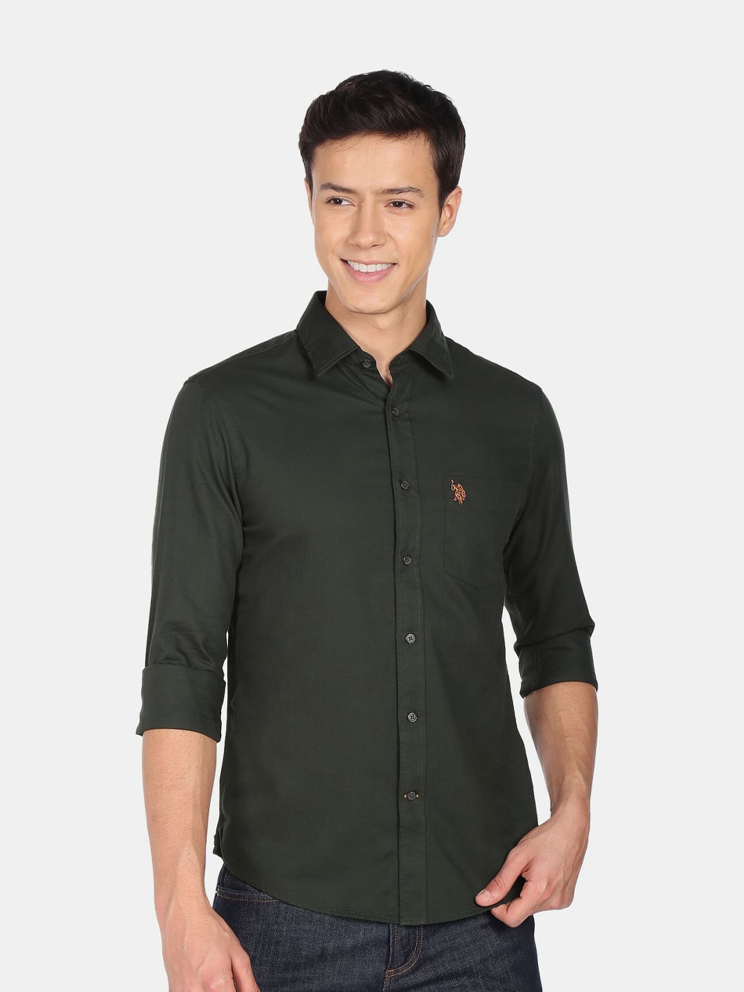 

U.S. Polo Assn. Men Olive Green Pure Cotton Casual Shirt