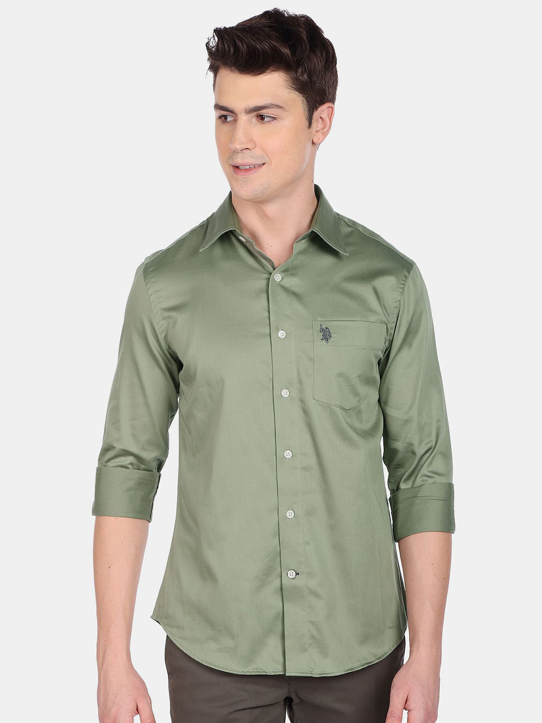 

U.S. Polo Assn. Men Olive Green Pure Cotton Casual Shirt