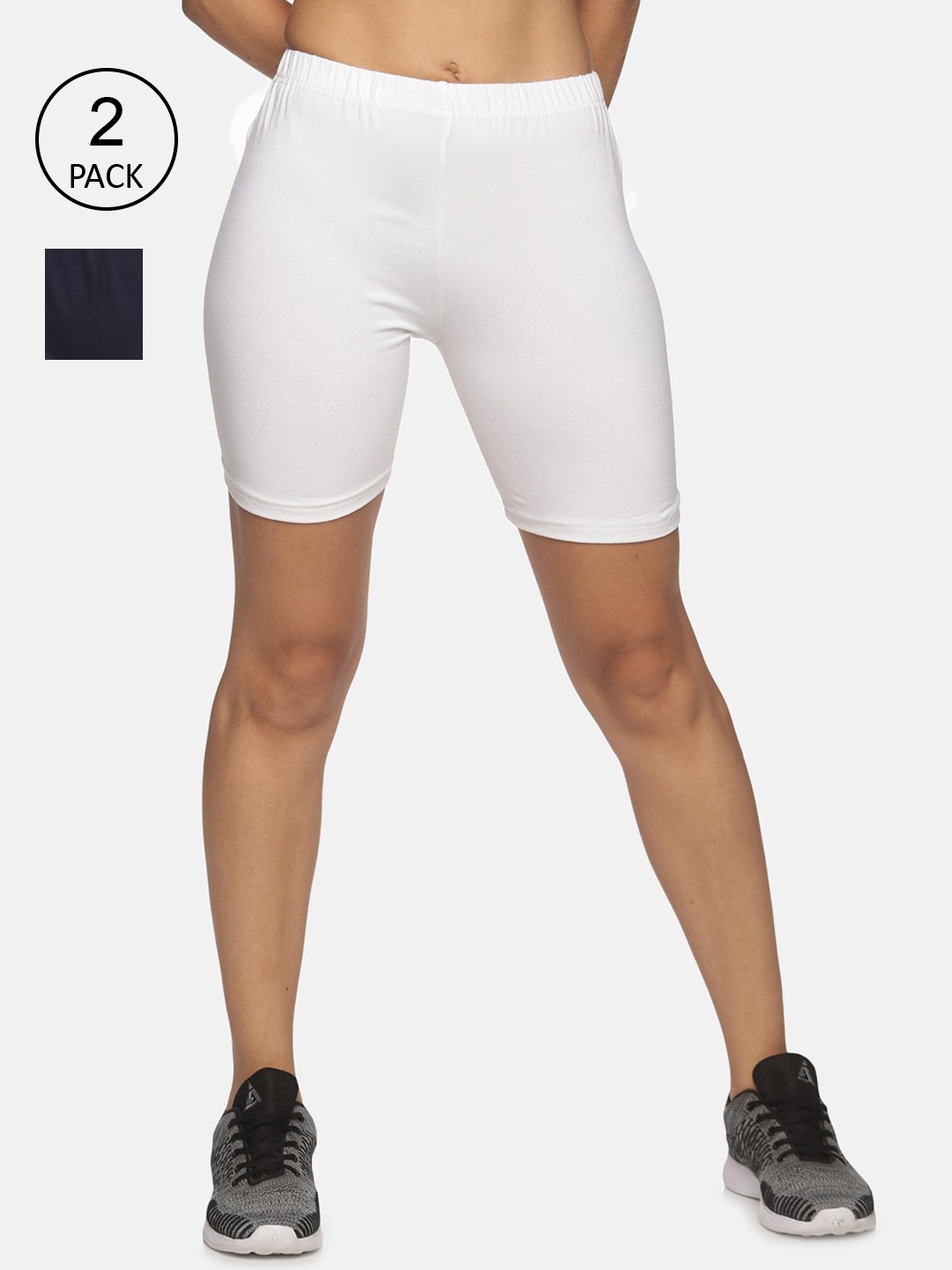

NOT YET by us Women Pack Of 2 Navy Blue Slim Fit Outdoor Sports Shorts