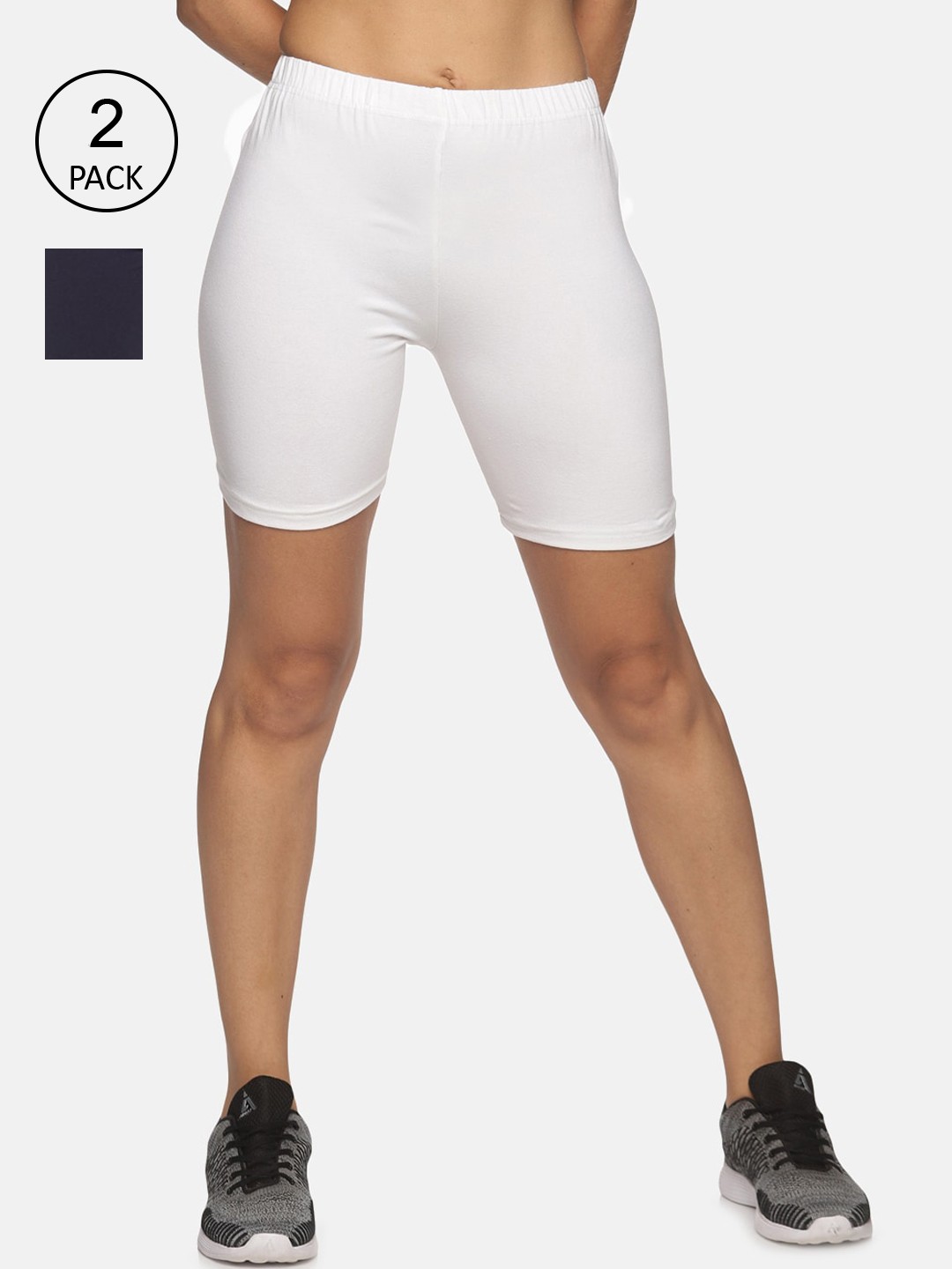 

NOT YET by us Women Pack Of 2 Navy Blue Slim Fit Outdoor Sports Shorts