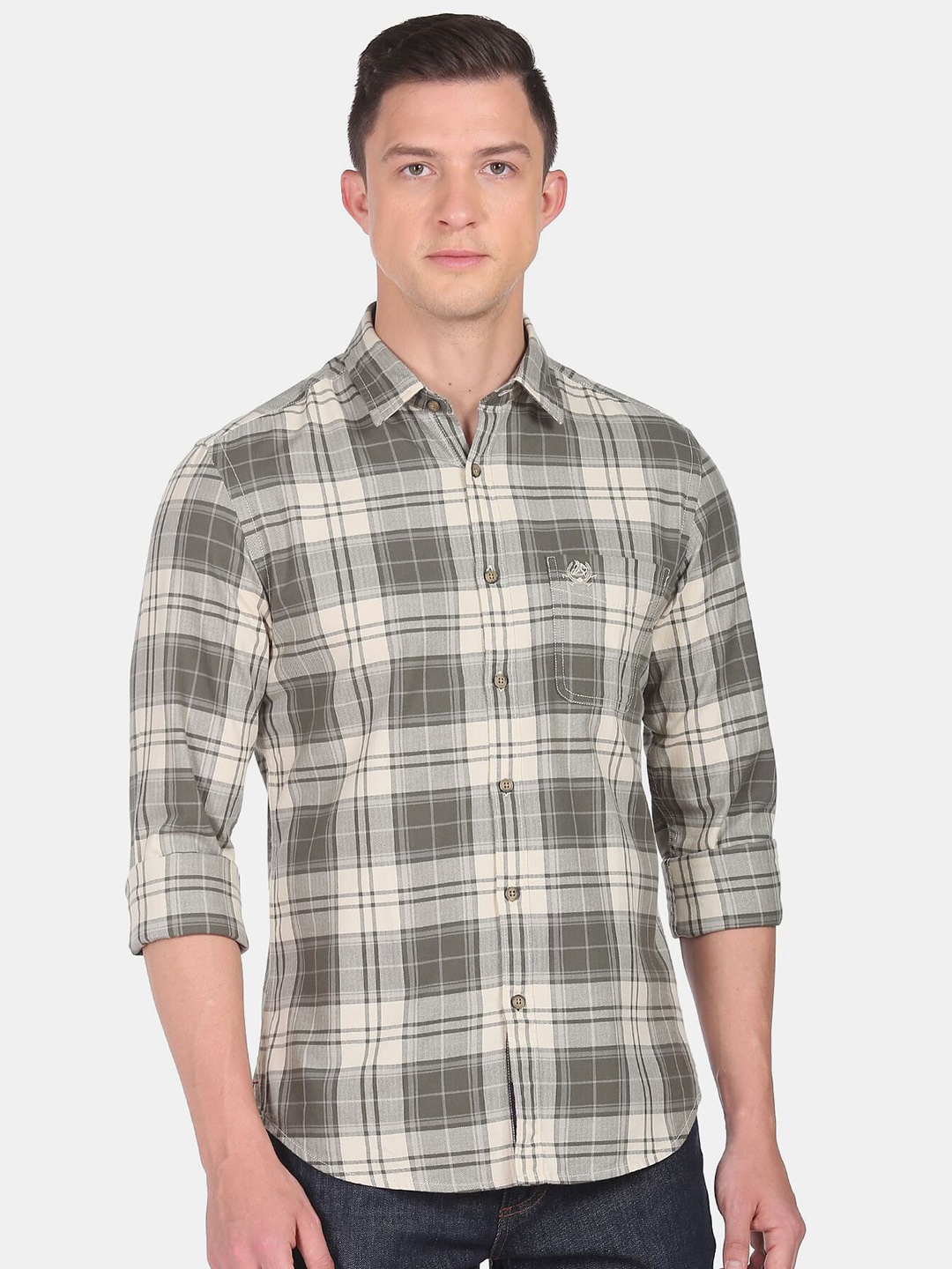 

U.S. Polo Assn. Denim Co. Men Green Tartan Checks Pure Cotton Casual Shirt