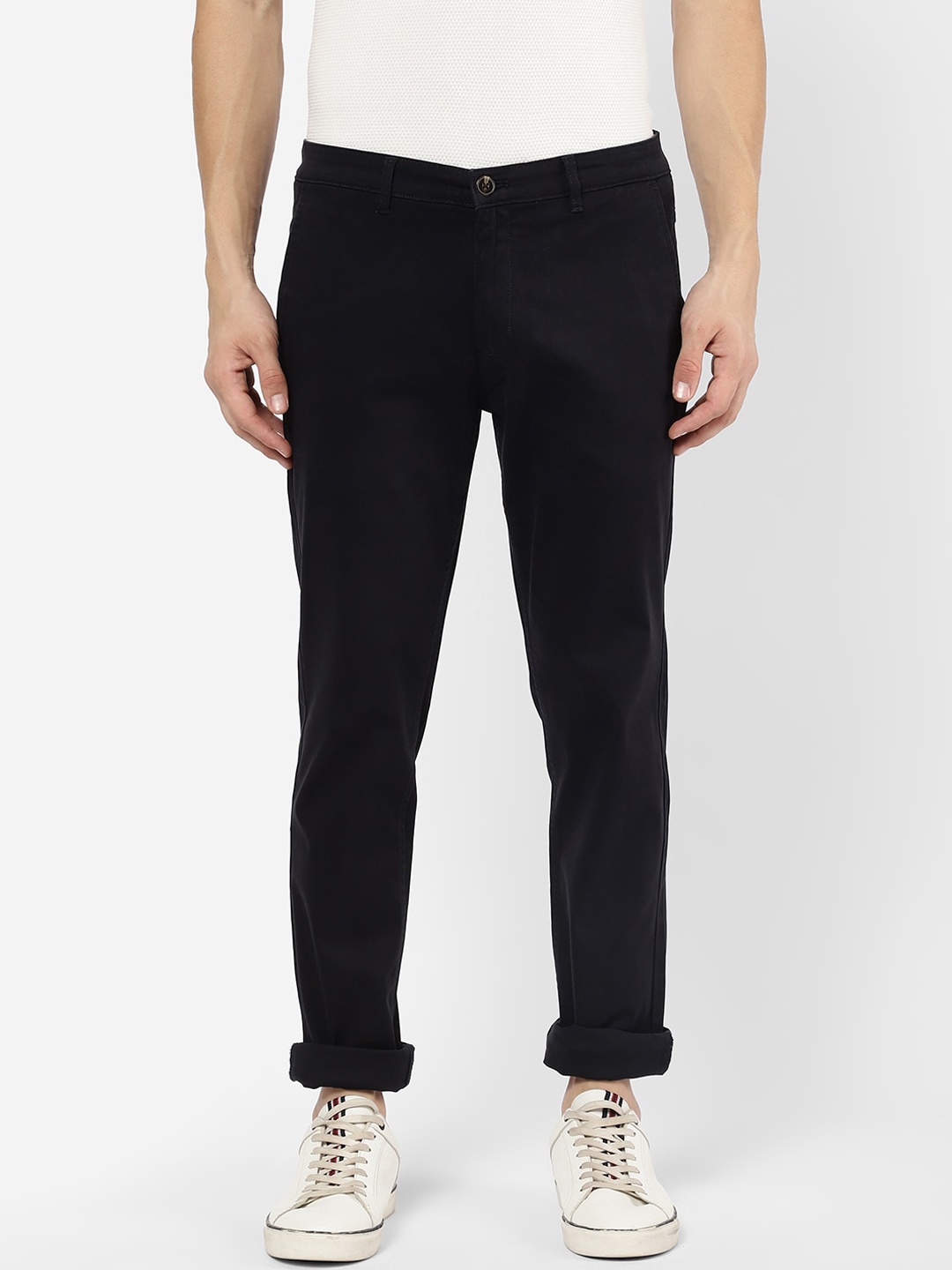 

R&B Men Navy Blue Chinos Cotton Trousers