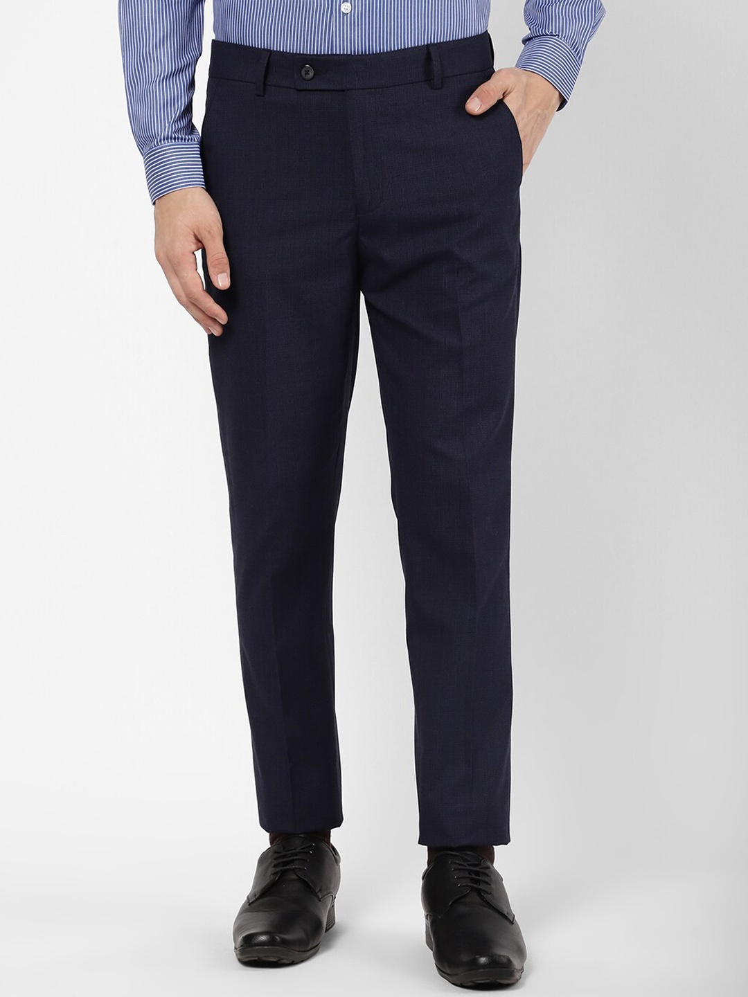 

R&B Men Navy Blue Cotton Trousers