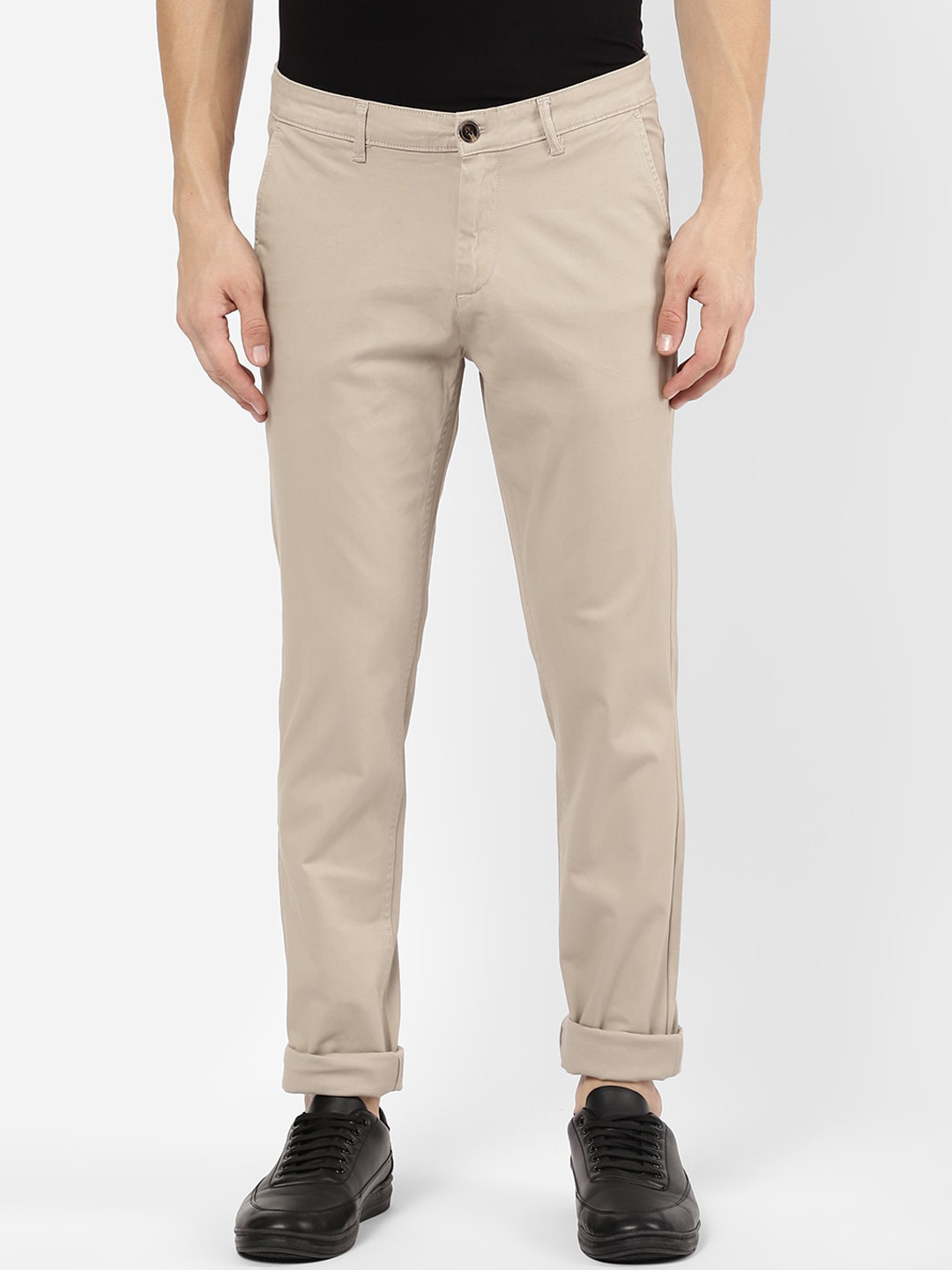 

R&B Men Beige Cotton Chinos Trousers
