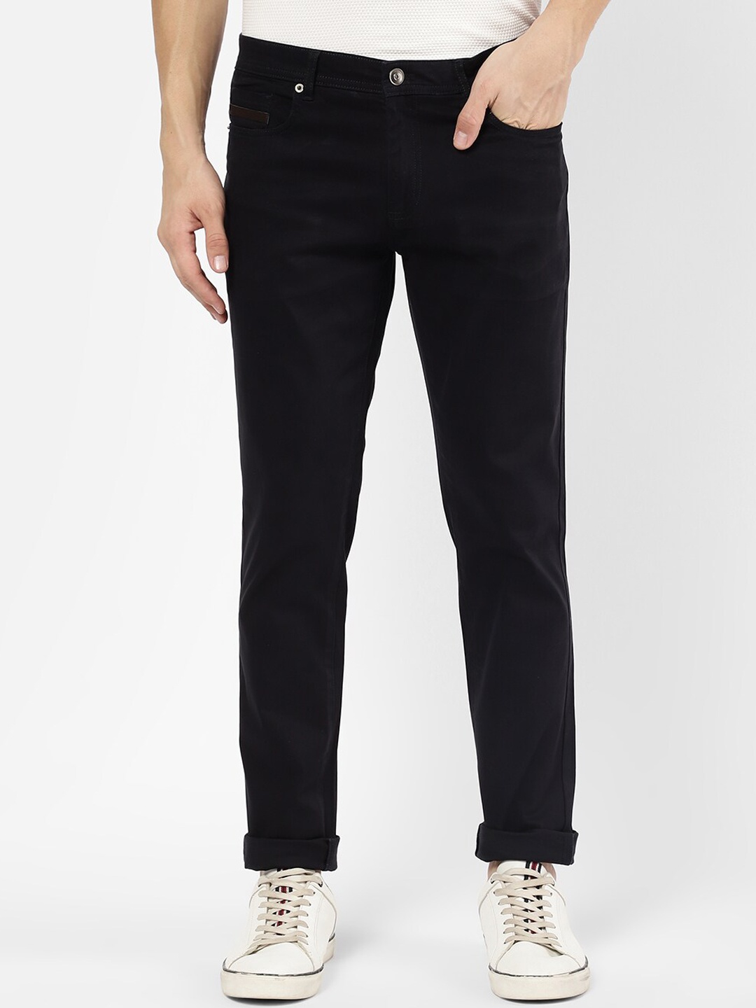 

R&B Men Navy Blue Cotton Trousers