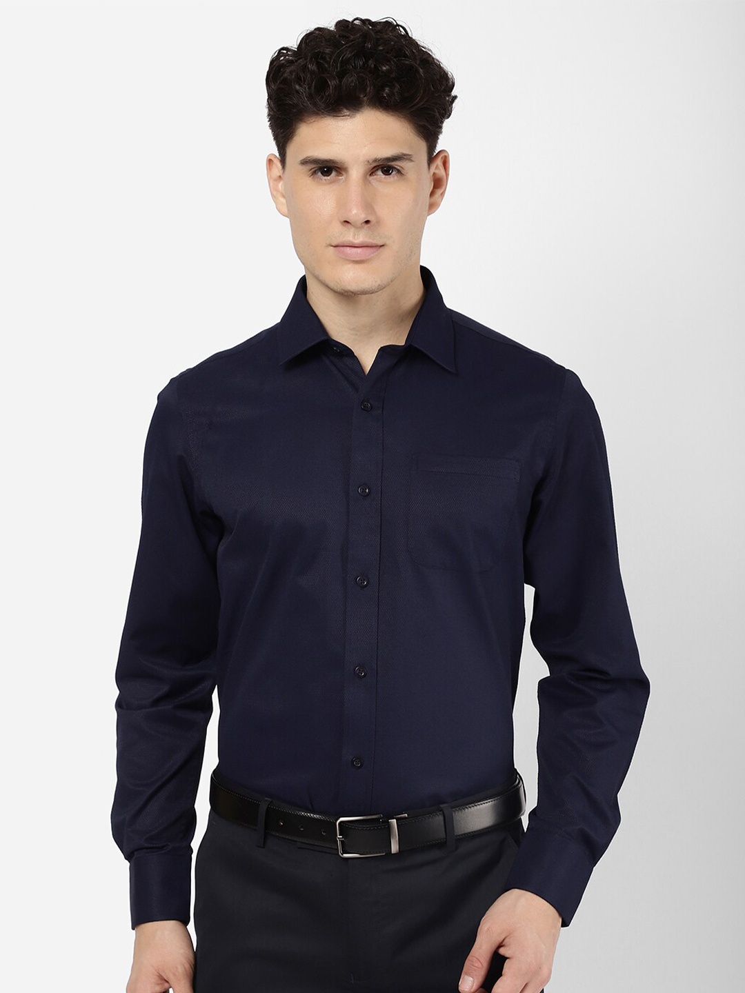 

R&B Men Navy Blue Cotton Formal Shirt