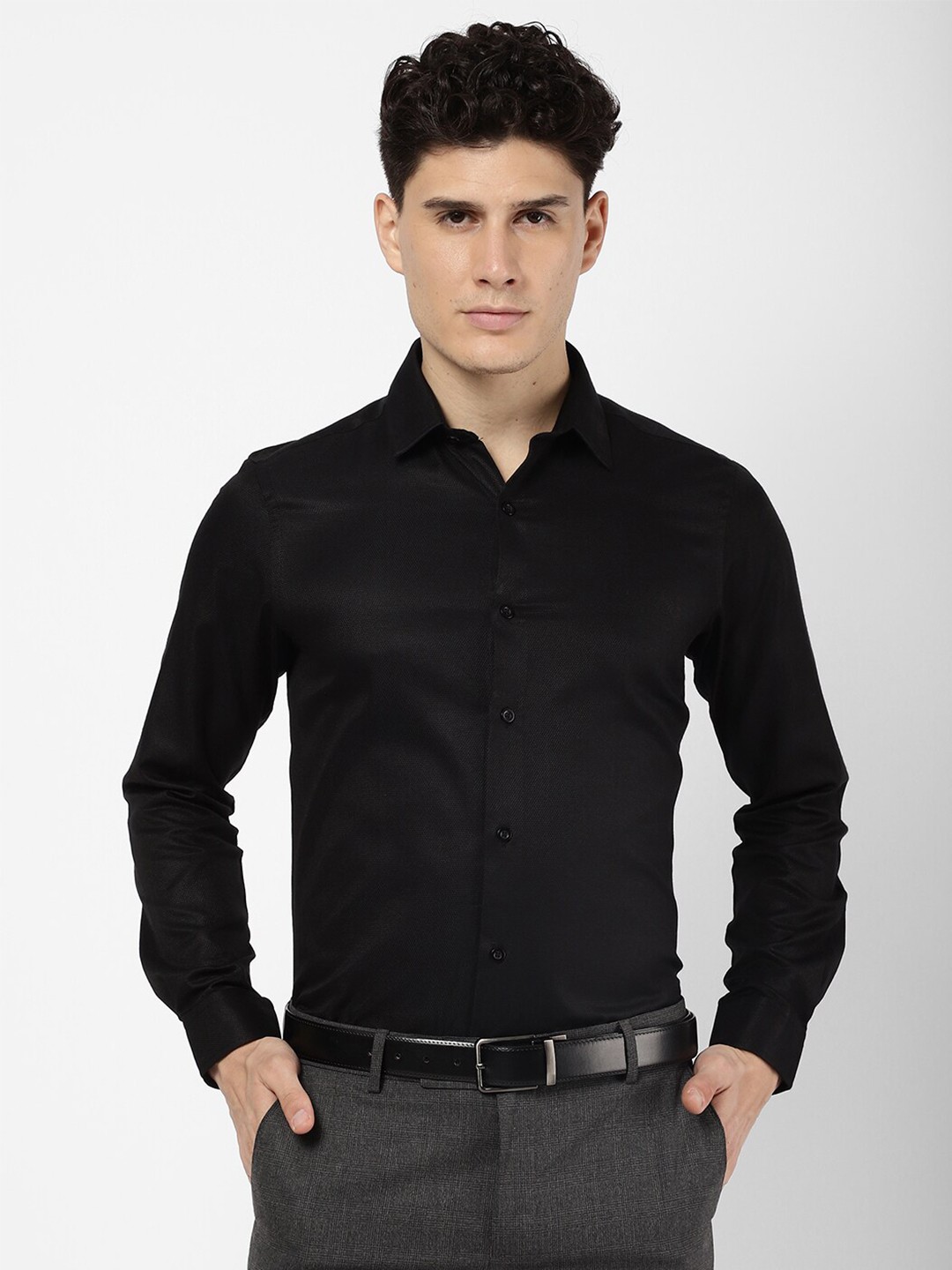 

R&B Men Cotton Formal Shirt, Black