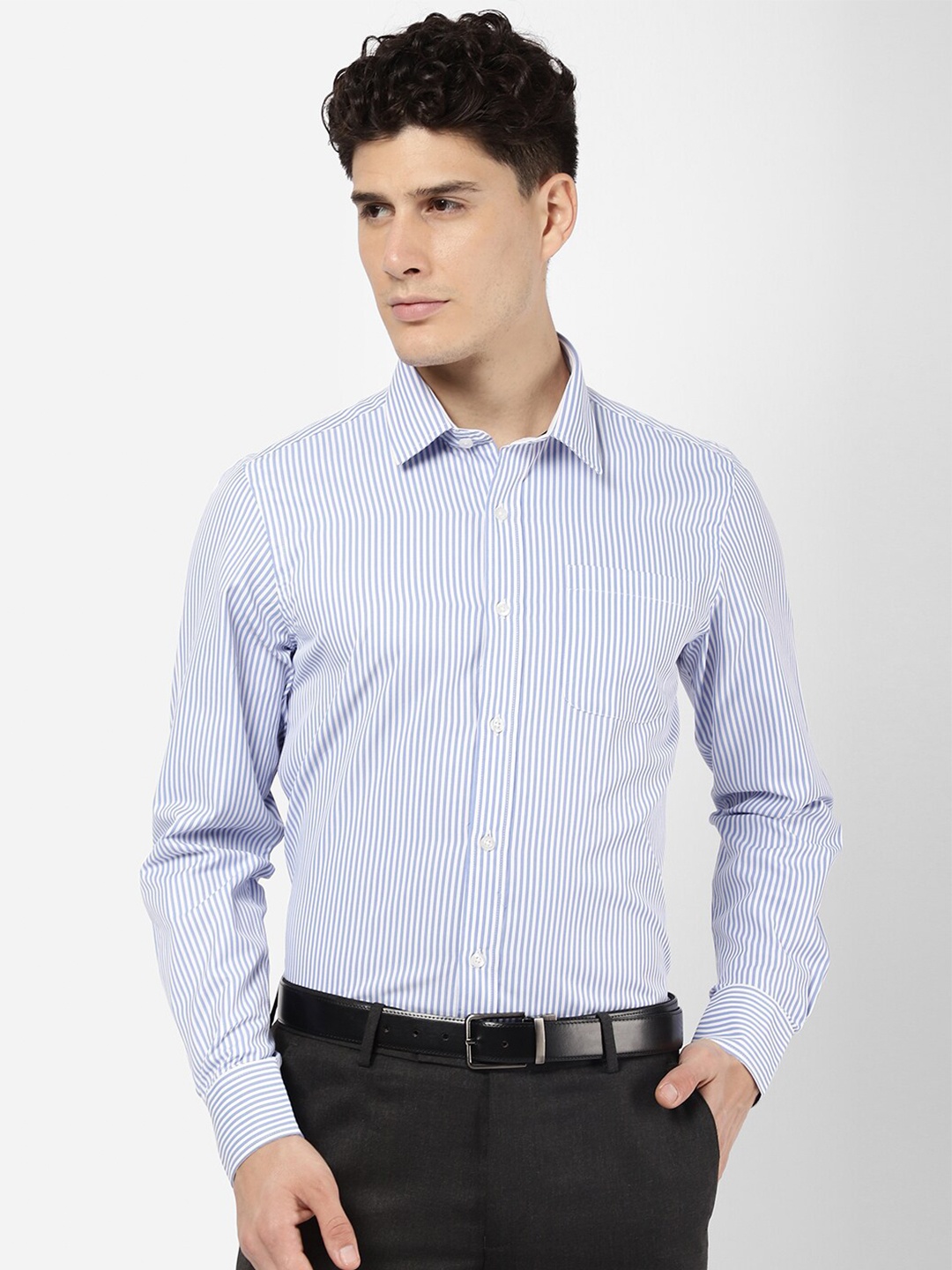 

R&B Men Striped Cotton Formal Shirt, Blue