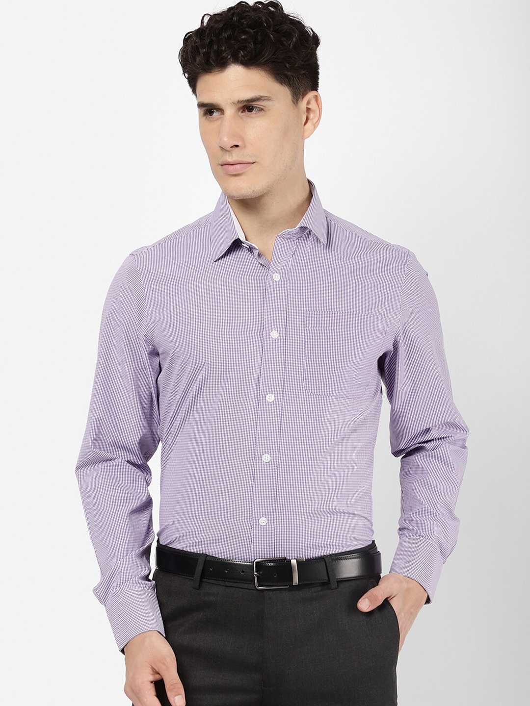 

R&B Men Purple Micro Checked Cotton Formal Shirt