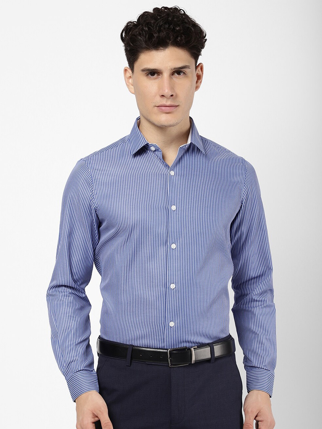 

R&B Men Striped Cotton Formal Shirt, Blue